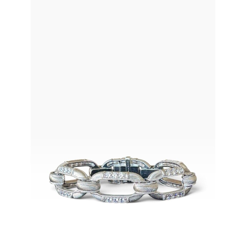 Judith Ripka Sterling Silver Diamonique Link Bracelet 7.5" w/ Safety Clasp